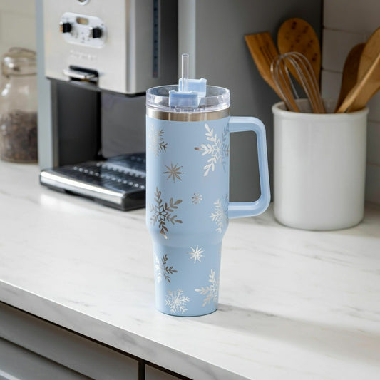 Season to Sparkle Tumbler Stainless-Steel Canyon Cup w/ Straw, Snowfla | Plow & Hearth
