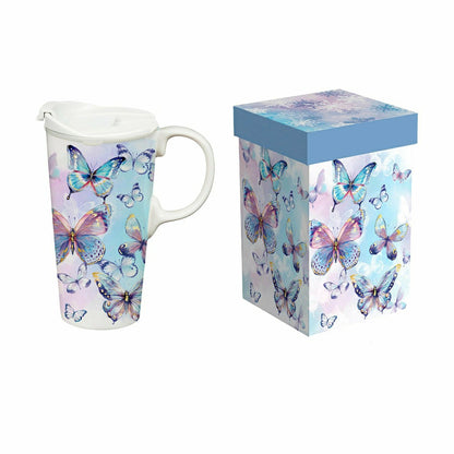 Season To Sparkle Travel Cup Ceramic Perfect Cup, Butterfly, 17oz, Gif | Plow & Hearth