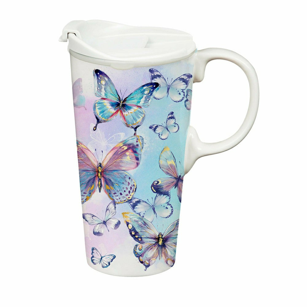 Season To Sparkle Travel Cup Ceramic Perfect Cup, Butterfly, 17oz, Gif | Plow & Hearth