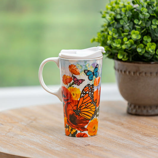 Monarch Butterfly and Friends Ceramic Perfect Cup, 17oz, Gift Box | Plow & Hearth