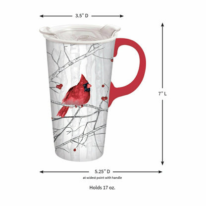 Snowbirds Travel Cup Ceramic Perfect Cup, Perching Cardinal, 17oz, Gif | Plow & Hearth