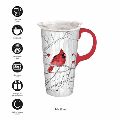 Snowbirds Travel Cup Ceramic Perfect Cup, Perching Cardinal, 17oz, Gif | Plow & Hearth