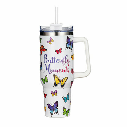 Cottage Garden Tumbler Stainless-Steel Canyon Cup w/ Straw, Butterfly  | Plow & Hearth