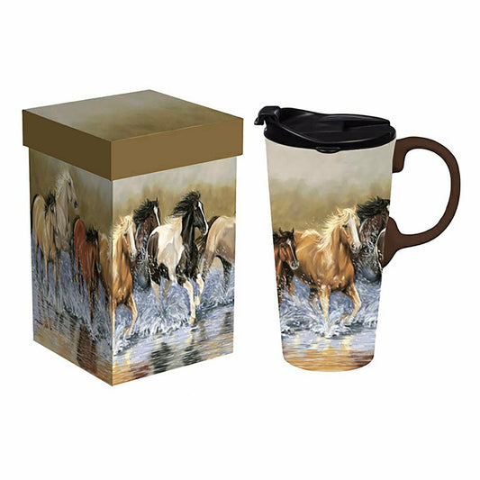 Harvest Blossom Ceramic Perfect Travel Cup, 17oz, w/ Gift Box, Splashd | Plow & Hearth