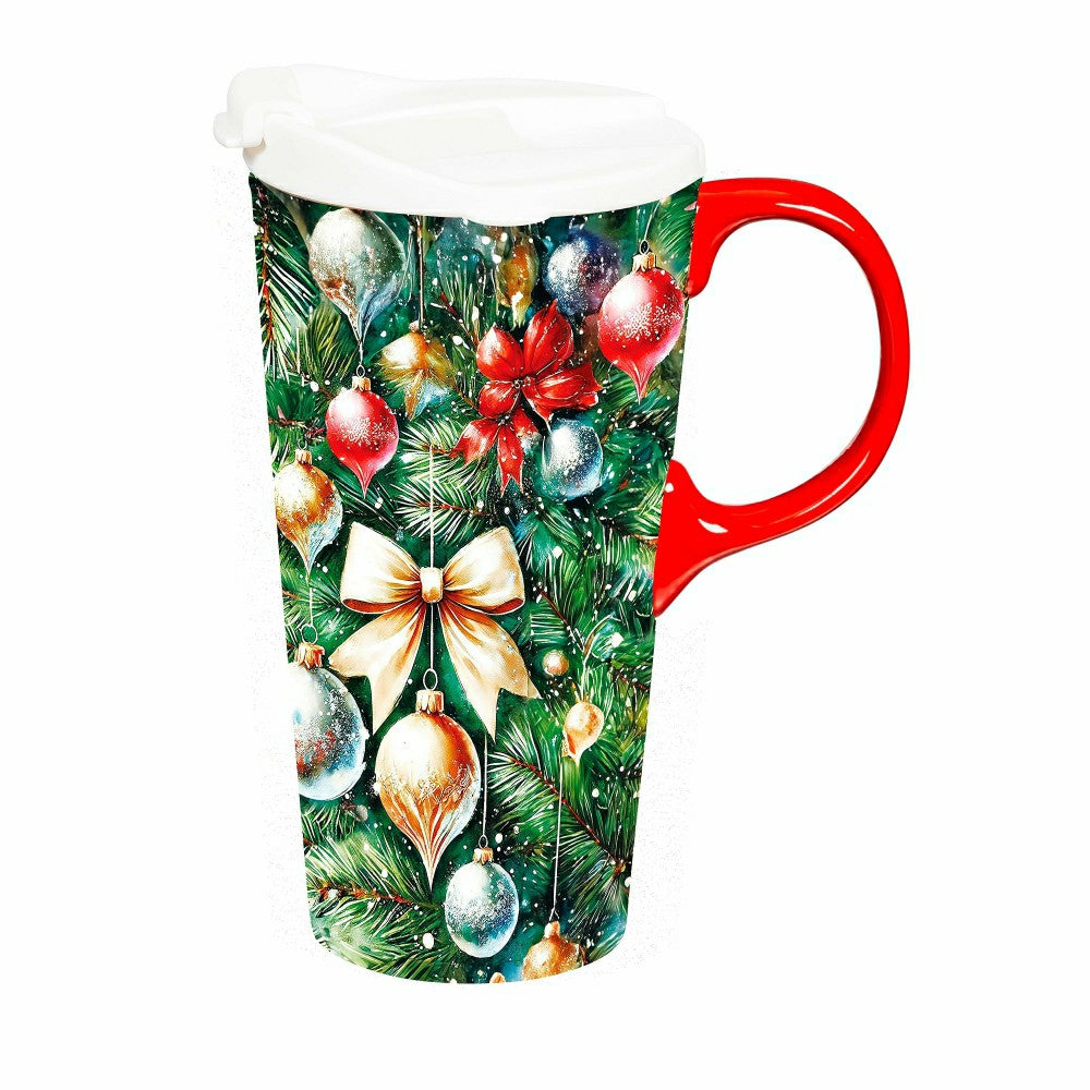 Twas The Night Travel Cup Ceramic Perfect Cup, Tree with Ornaments, 17 | Plow & Hearth