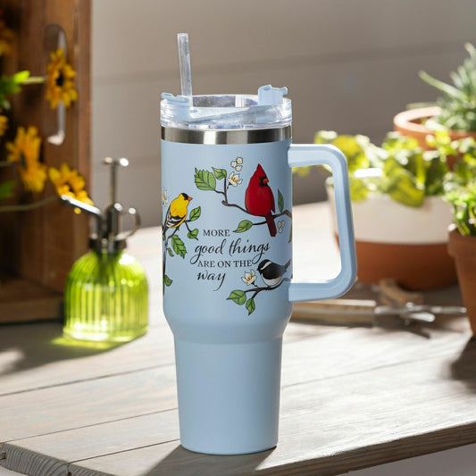 Cottage Garden Tumbler Stainless-Steel Canyon Cup w/ Straw, Bird Frien | Plow & Hearth