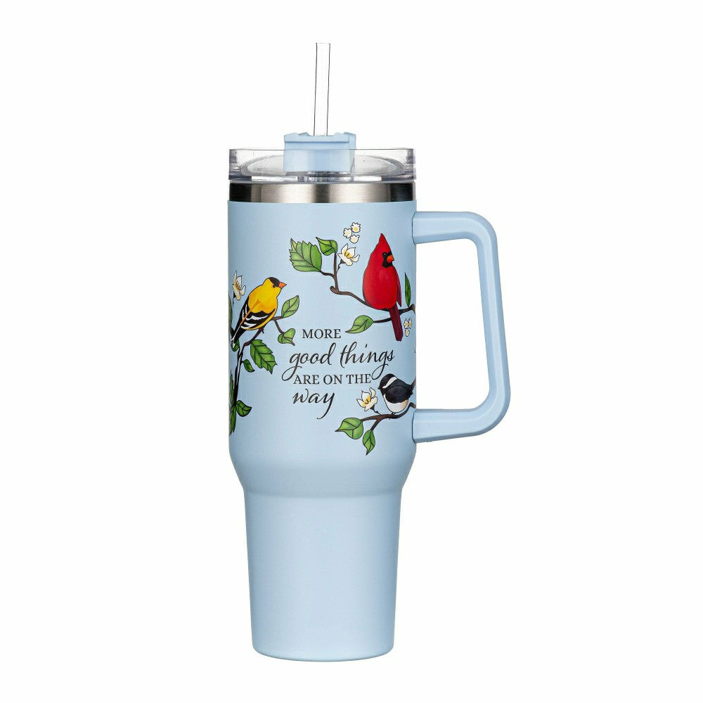 Cottage Garden Tumbler Stainless-Steel Canyon Cup w/ Straw, Bird Frien | Plow & Hearth