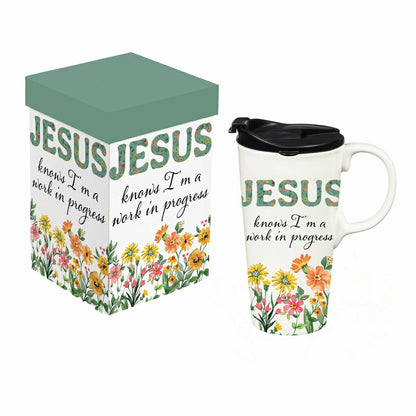 Simple Blessings Travel Cup Ceramic Perfect Cup, 17oz, Gift Box | Plow & Hearth