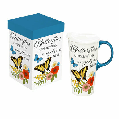Memorial Travel Cup Ceramic Perfect Cup, Butterflies Appear, 17oz, Gif | Plow & Hearth