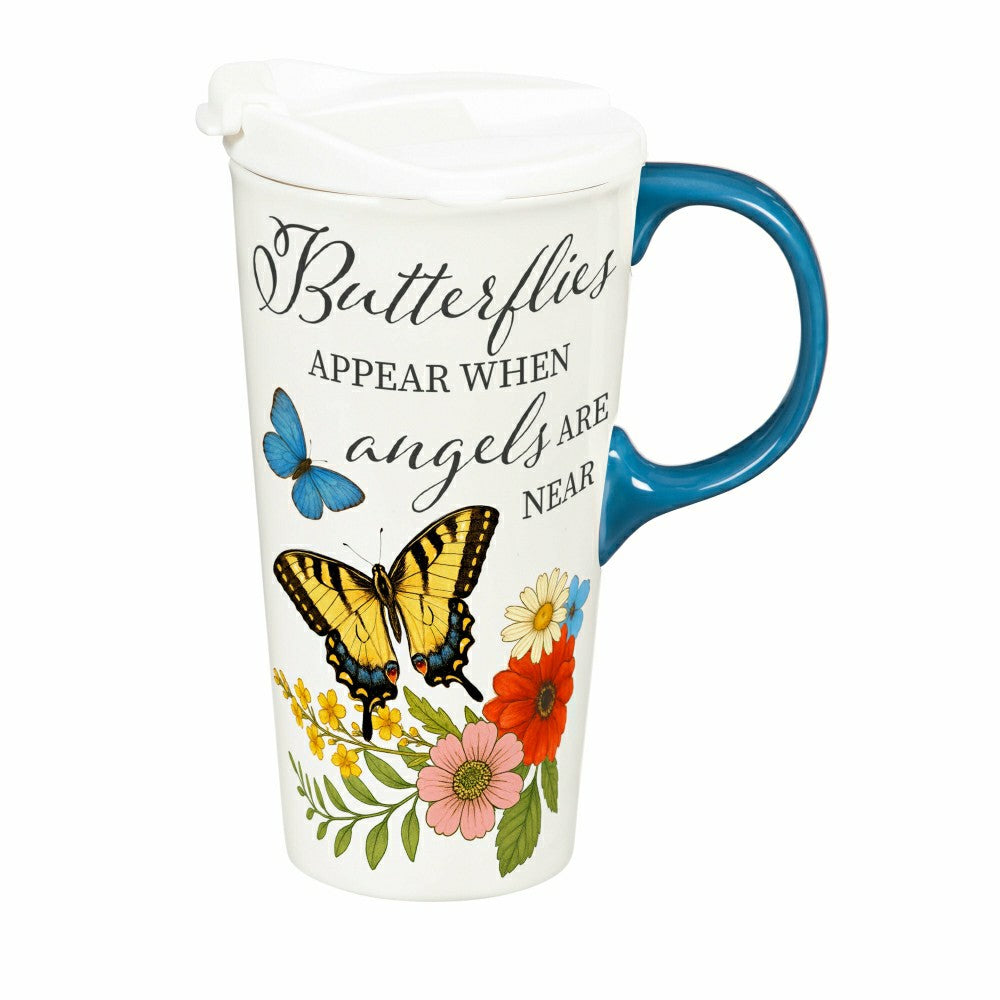 Memorial Travel Cup Ceramic Perfect Cup, Butterflies Appear, 17oz, Gif | Plow & Hearth