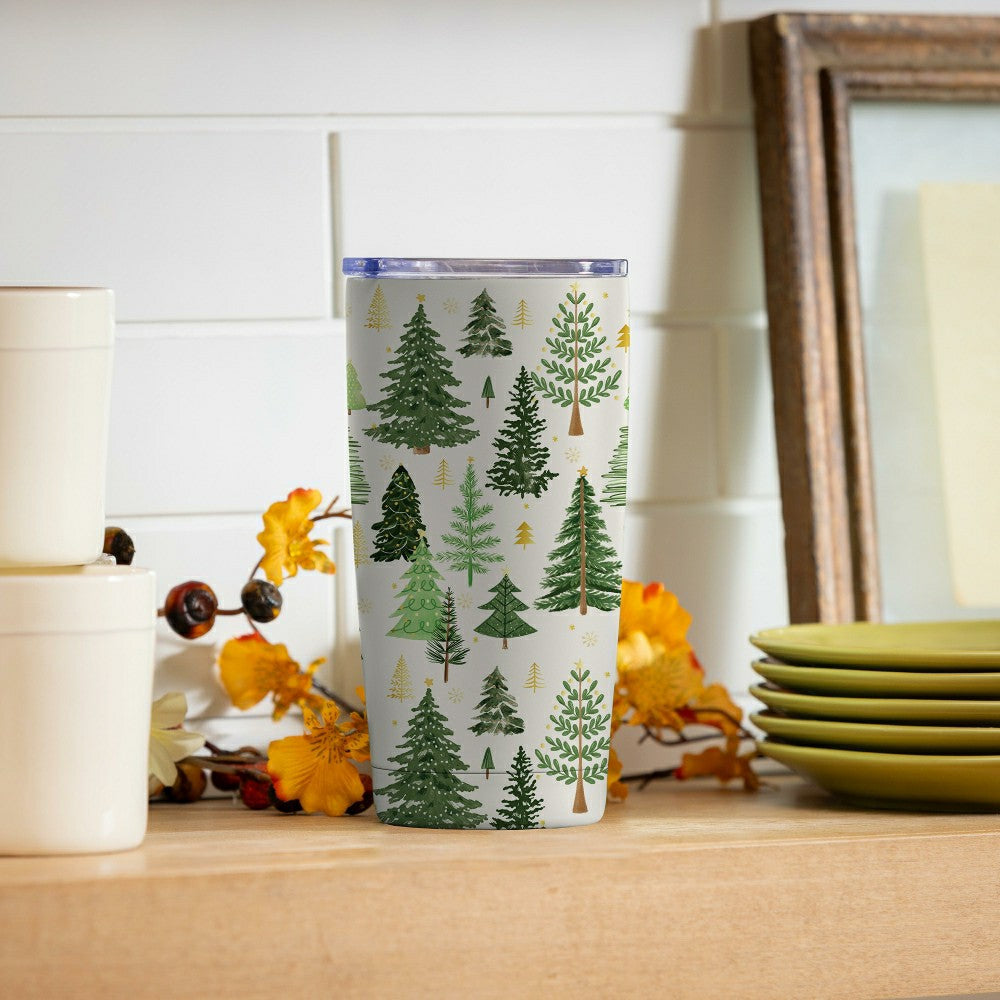 Shades of Emerald Tumbler Stainless-Steel, Forest Trees, 20oz, Gift Bo | Plow & Hearth
