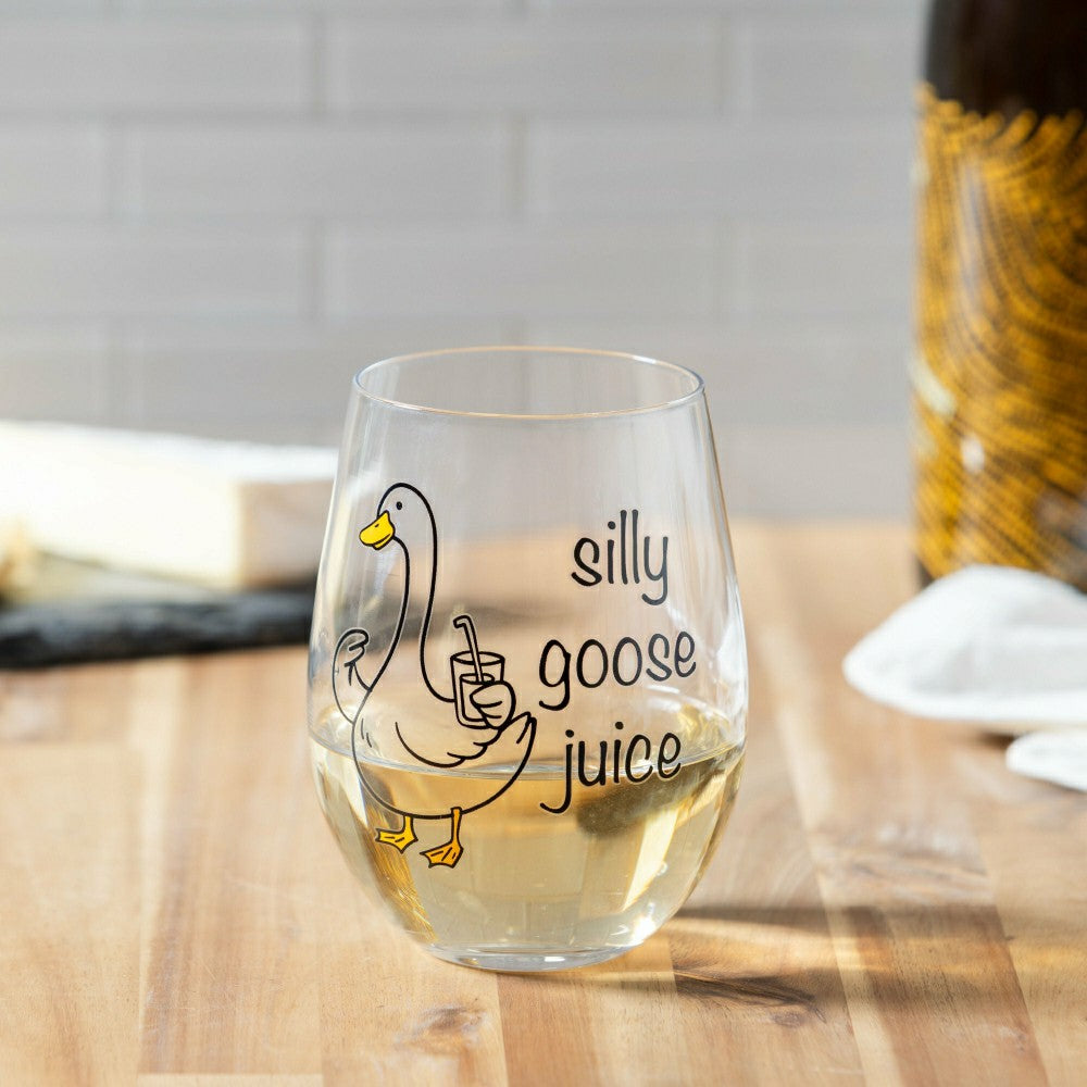 Just for Laughs Wine Glass Stemless, "Silly Goose Juice", 17oz, Gift B | Plow & Hearth