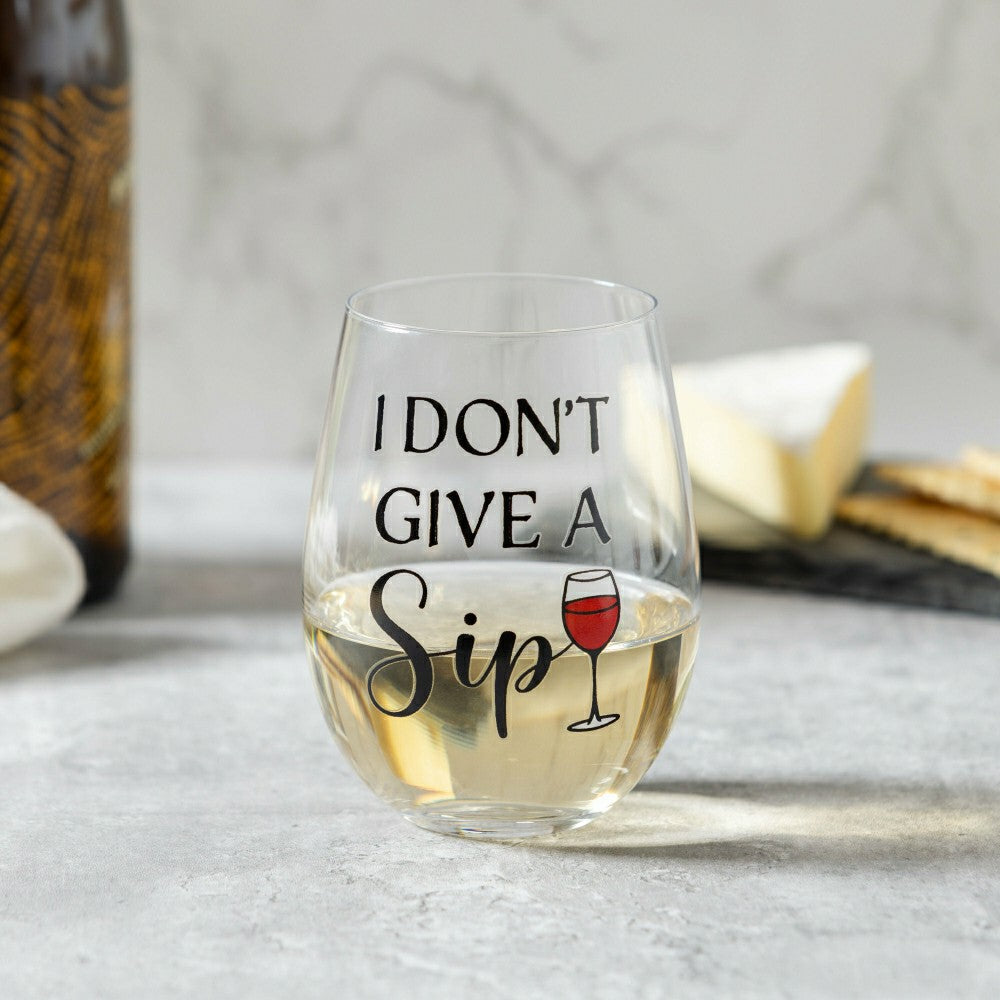 Just for Laughs Wine Glass Stemless, "I Don't Give A Sip", 17oz, Gift  | Plow & Hearth