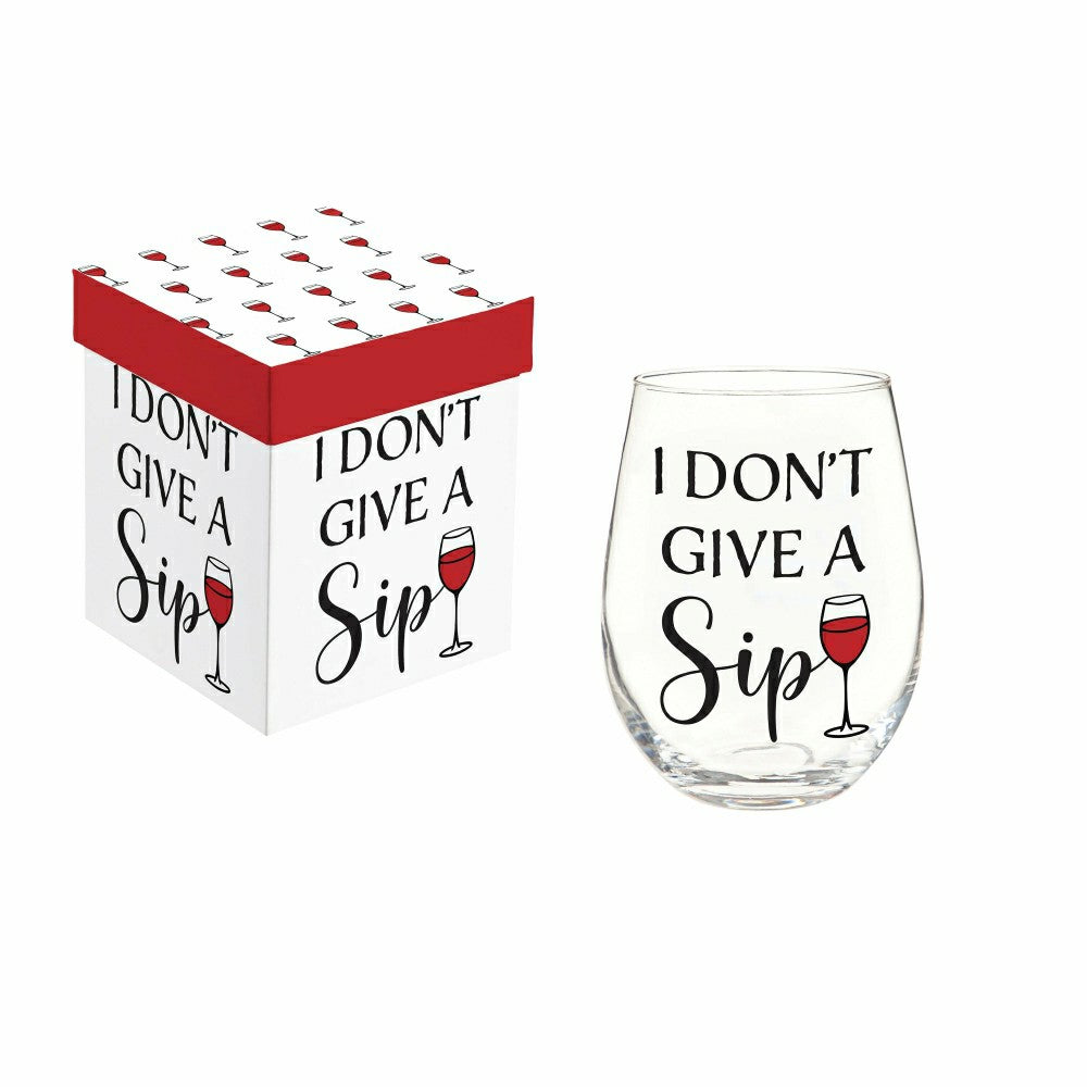 Just for Laughs Wine Glass Stemless, "I Don't Give A Sip", 17oz, Gift  | Plow & Hearth