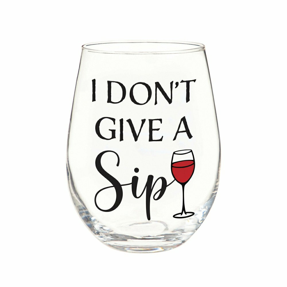 Just for Laughs Wine Glass Stemless, "I Don't Give A Sip", 17oz, Gift  | Plow & Hearth