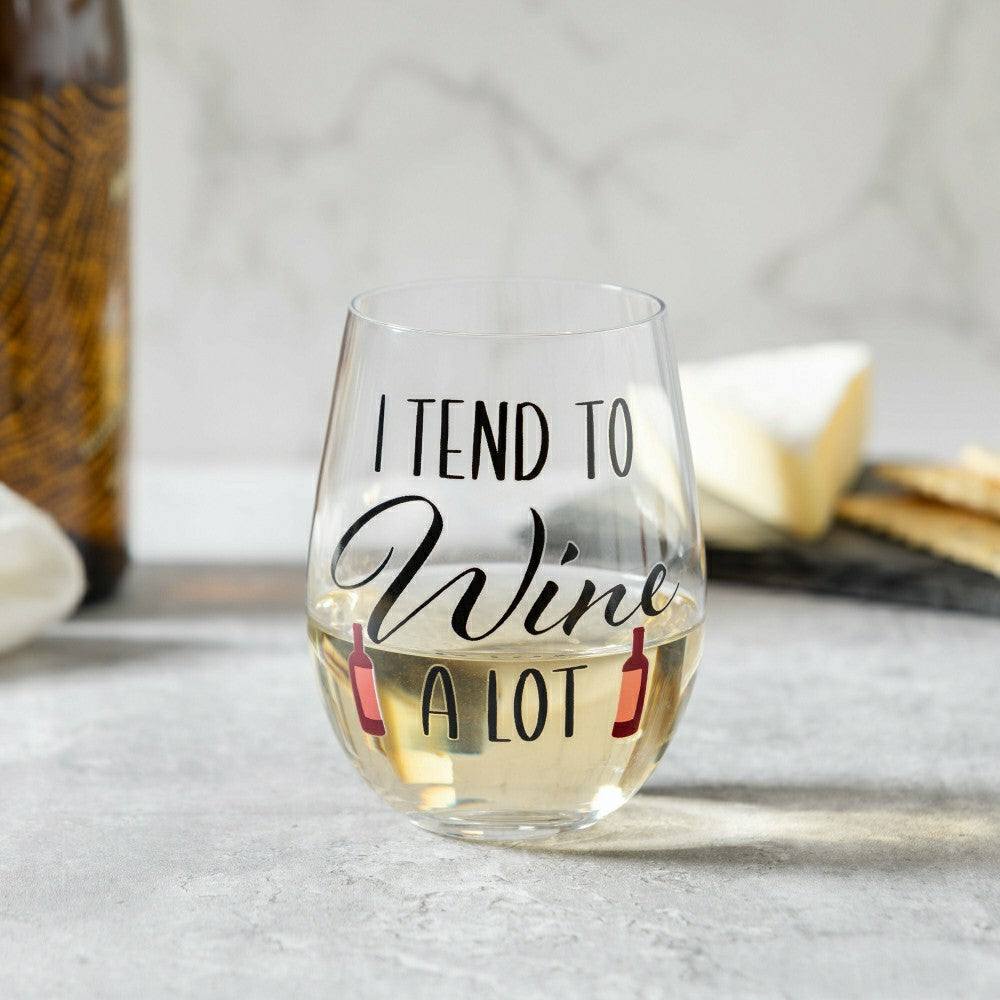 Just for Laughs Wine Glass Stemless, "I Tend To Wine A Lot", 17oz, Gif | Plow & Hearth