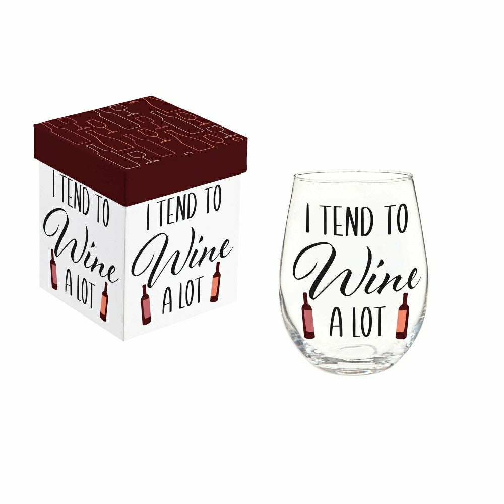 Just for Laughs Wine Glass Stemless, "I Tend To Wine A Lot", 17oz, Gif | Plow & Hearth