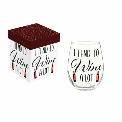 Just for Laughs Wine Glass Stemless, "I Tend To Wine A Lot", 17oz, Gif | Plow & Hearth
