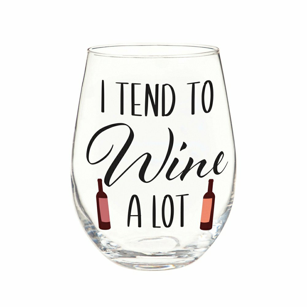 Just for Laughs Wine Glass Stemless, "I Tend To Wine A Lot", 17oz, Gif | Plow & Hearth