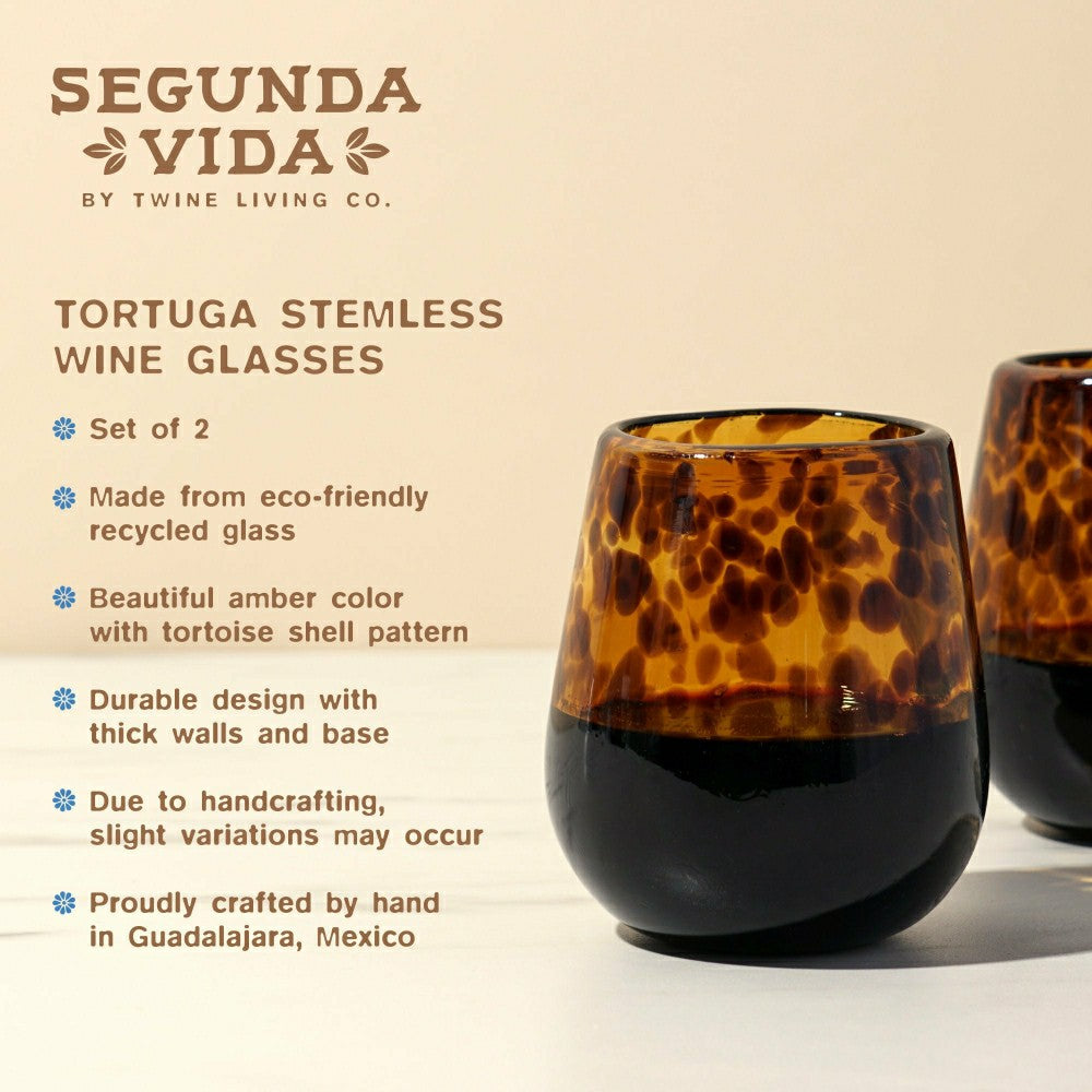 Segunda Vida Tortuga Stemless Wine Glasses | Plow & Hearth
