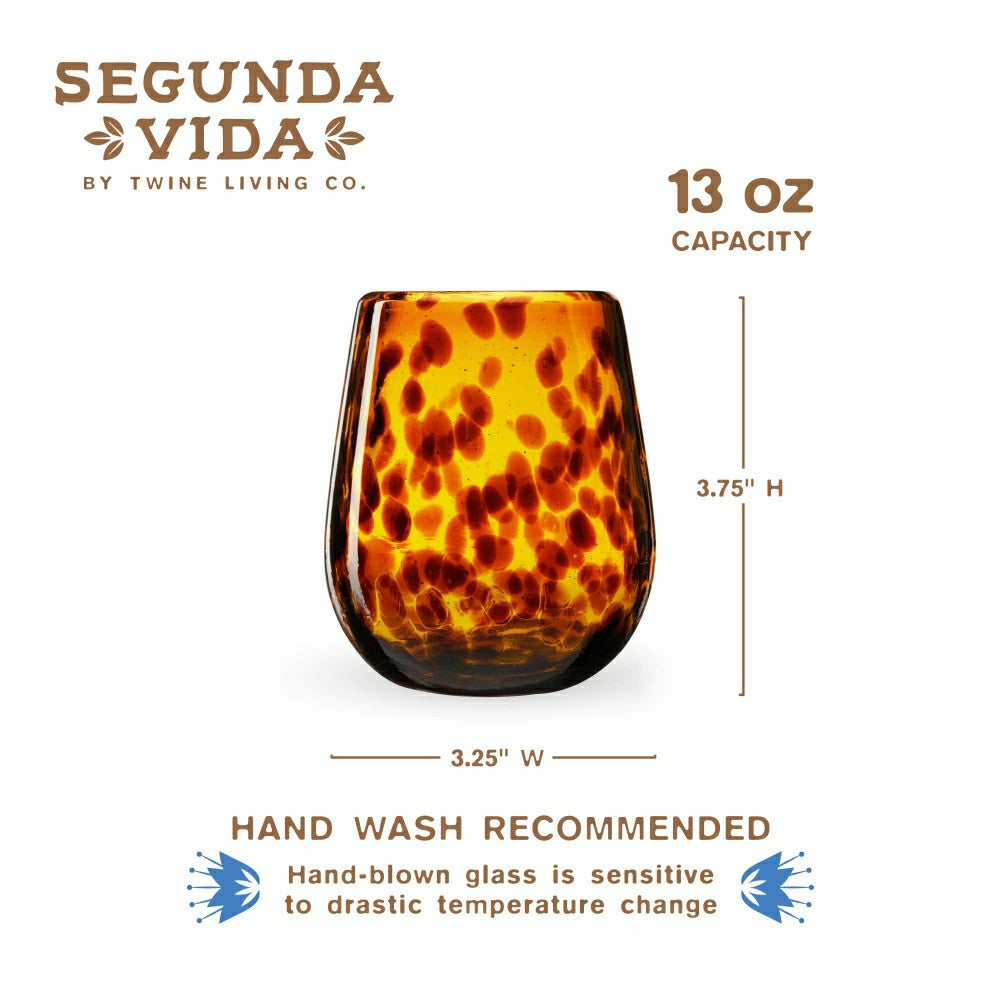 Segunda Vida Tortuga Stemless Wine Glasses | Plow & Hearth