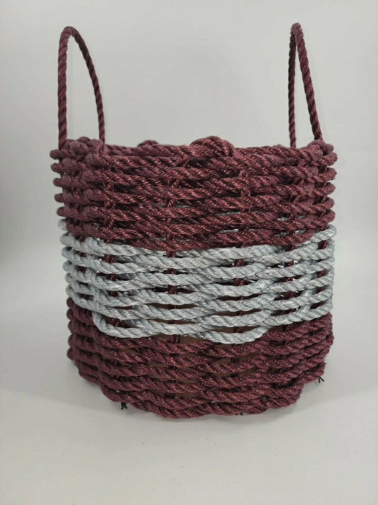 Authentic Maine Lobster Rope Storage Basket Burgundy and Light Gray | Plow & Hearth