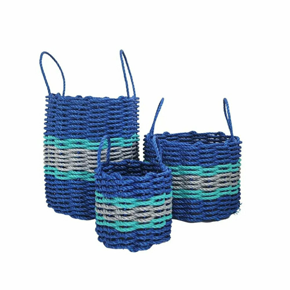 Authentic Maine Lobster Rope Storage Basket Blue and Light Gray with T | Plow & Hearth