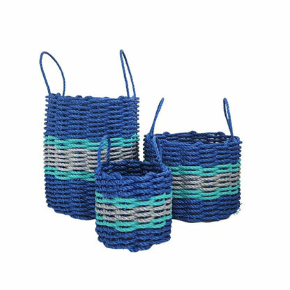 Authentic Maine Lobster Rope Storage Basket Blue and Light Gray with T | Plow & Hearth