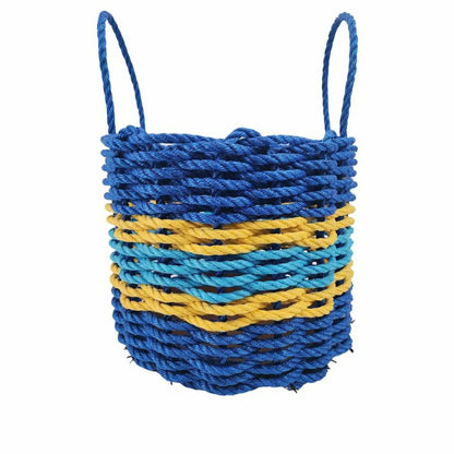Authentic Maine Lobster Rope Storage Basket Two Tone Blue with yellow  | Plow & Hearth