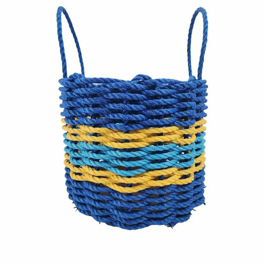 Authentic Maine Lobster Rope Storage Basket Two Tone Blue with yellow  | Plow & Hearth