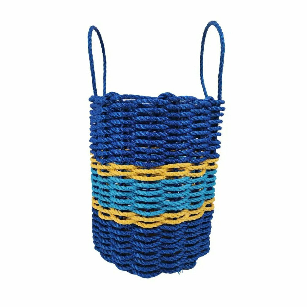 Authentic Maine Lobster Rope Storage Basket Two Tone Blue with yellow  | Plow & Hearth