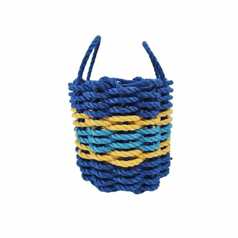 Authentic Maine Lobster Rope Storage Basket Two Tone Blue with yellow  | Plow & Hearth