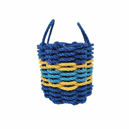 Authentic Maine Lobster Rope Storage Basket Two Tone Blue with yellow  | Plow & Hearth
