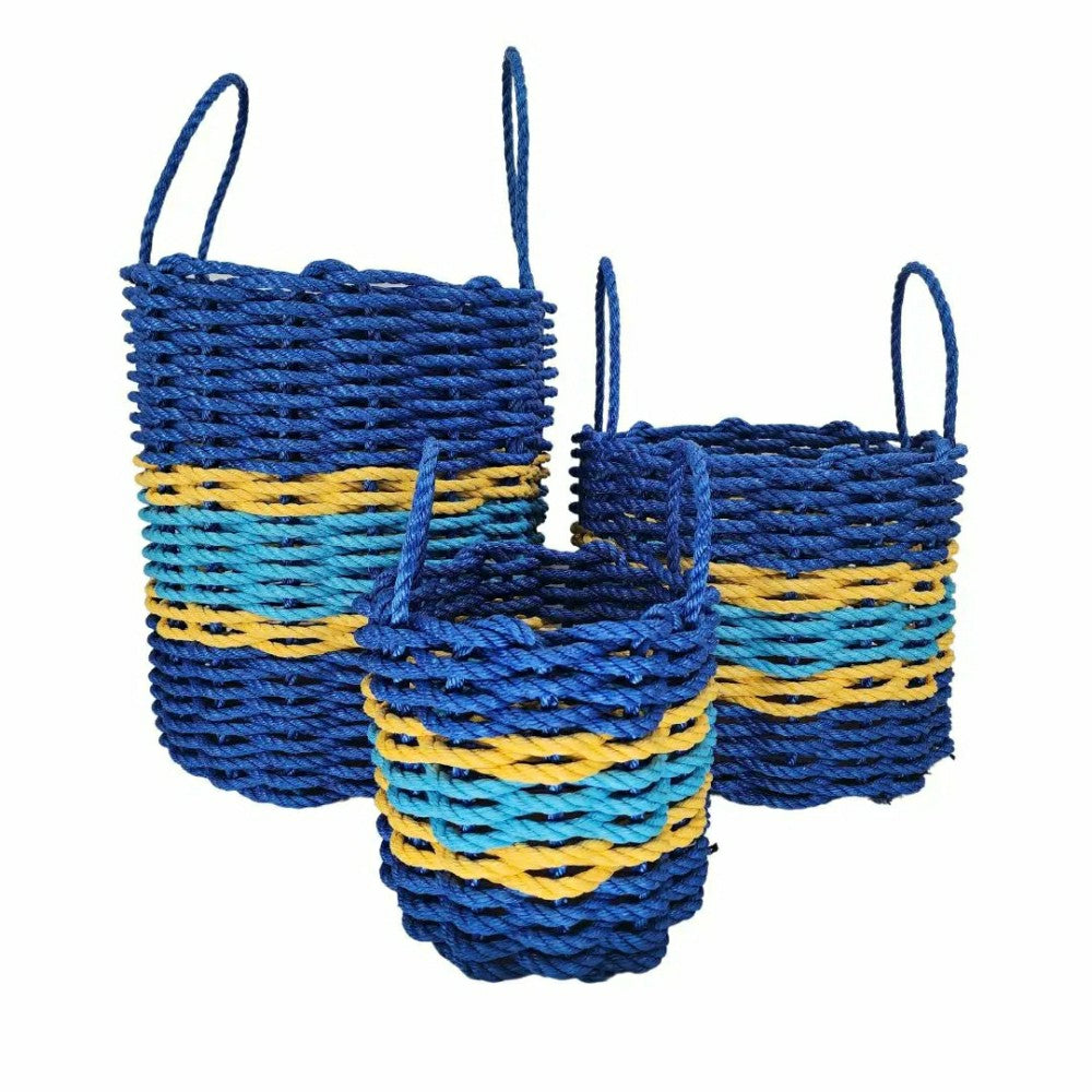 Authentic Maine Lobster Rope Storage Basket Two Tone Blue with yellow  | Plow & Hearth