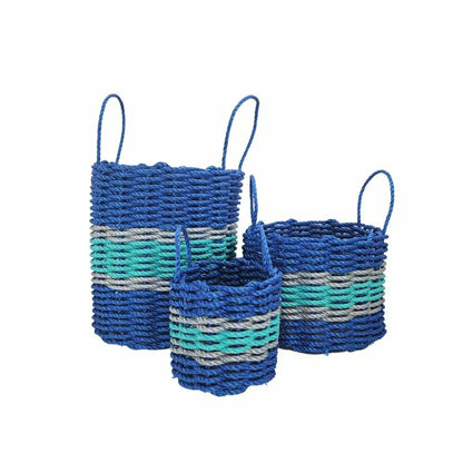 Authentic Maine Lobster Rope Storage Basket Blue and Teal with light G | Plow & Hearth