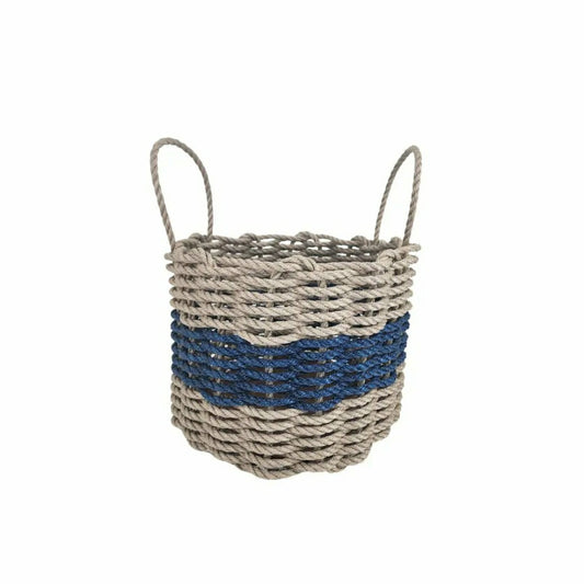 Authentic Maine Lobster Rope Storage Basket Tan and Navy Blue | Plow & Hearth