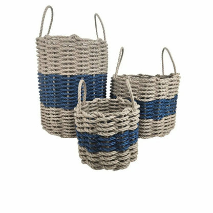Authentic Maine Lobster Rope Storage Basket Tan and Navy Blue | Plow & Hearth