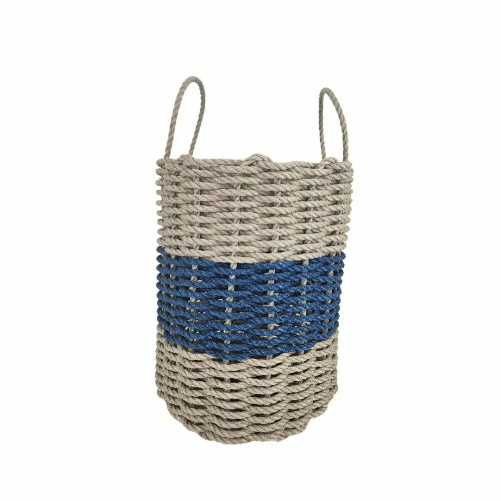 Authentic Maine Lobster Rope Storage Basket Tan and Navy Blue | Plow & Hearth