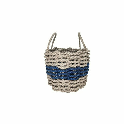 Authentic Maine Lobster Rope Storage Basket Tan and Navy Blue | Plow & Hearth