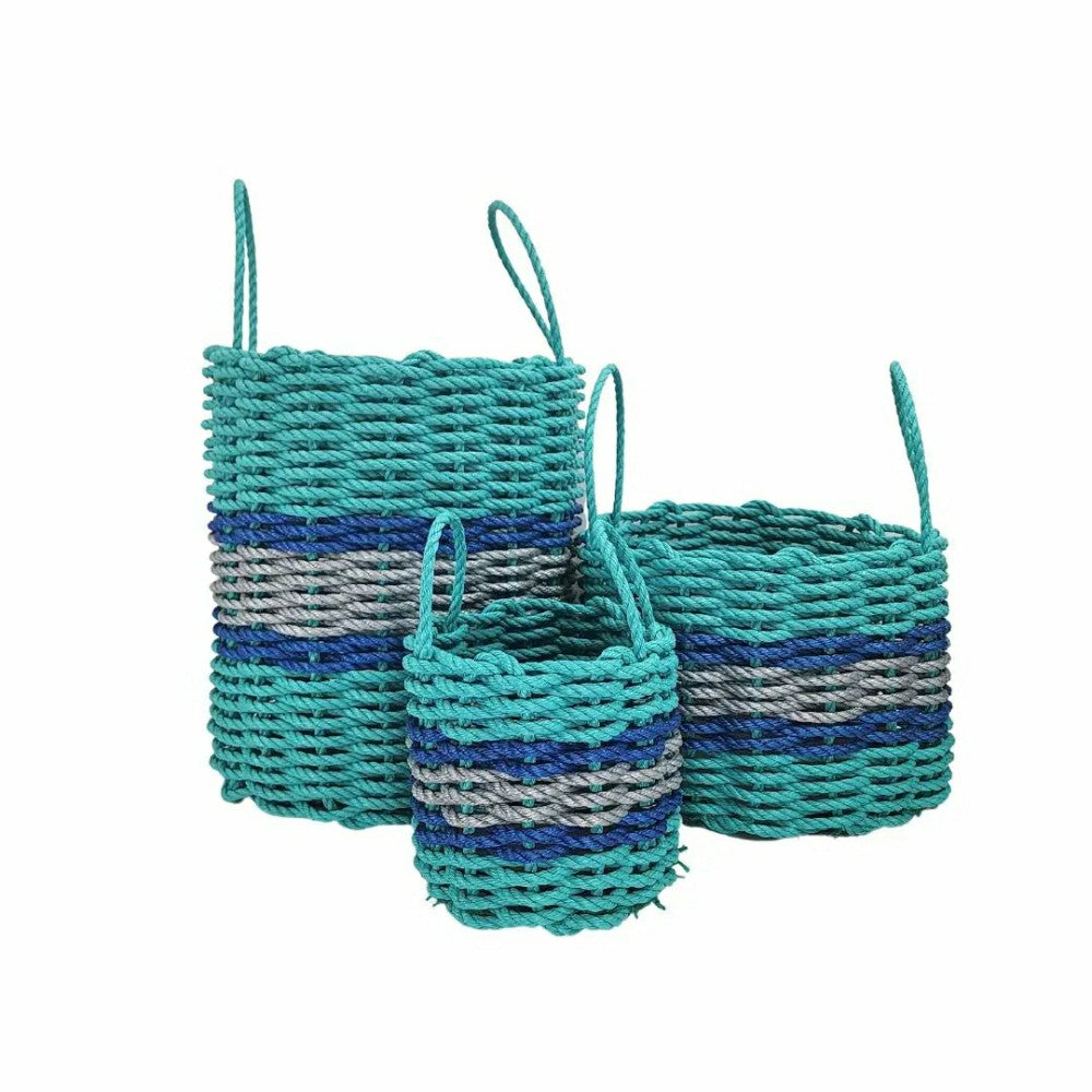 Authentic Maine Lobster Rope Storage Basket Teal and Light Gray with B | Plow & Hearth