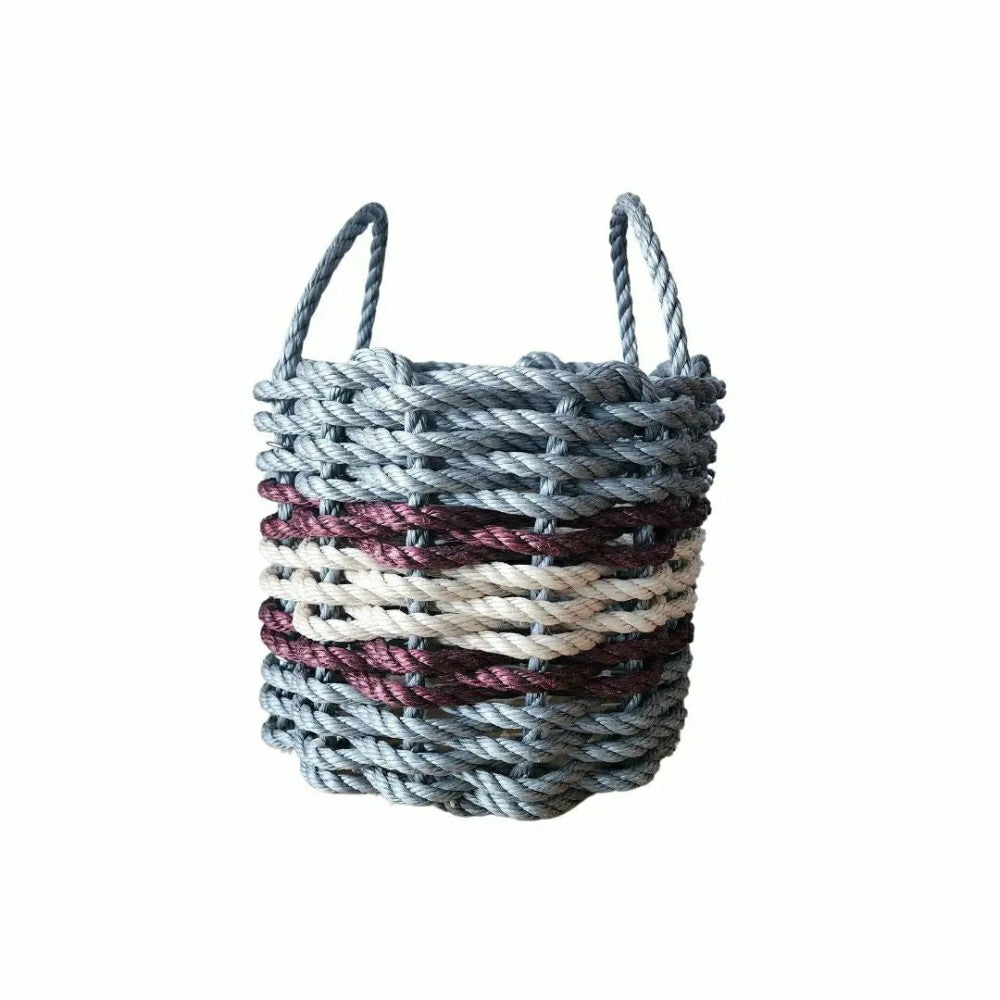 Lobster Rope Basket Light Gray and Light Tan, Burgundy Accents | Plow & Hearth