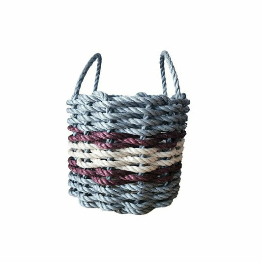 Lobster Rope Basket Light Gray and Light Tan, Burgundy Accents | Plow & Hearth
