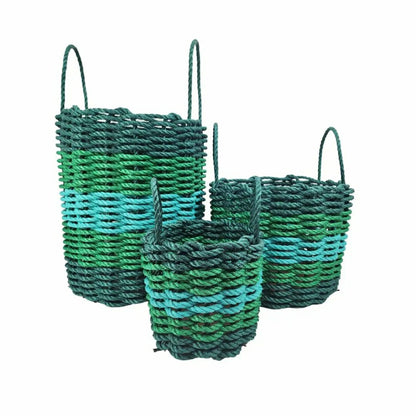 Five Stripe Rope Storage Basket Hunter Green, Green, Teal | Plow & Hearth