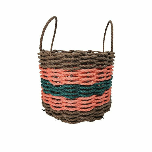 Five Stripe Rope Storage Basket Brown, Orange and Hunter Green | Plow & Hearth