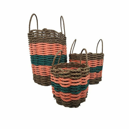 Five Stripe Rope Storage Basket Brown, Orange and Hunter Green | Plow & Hearth