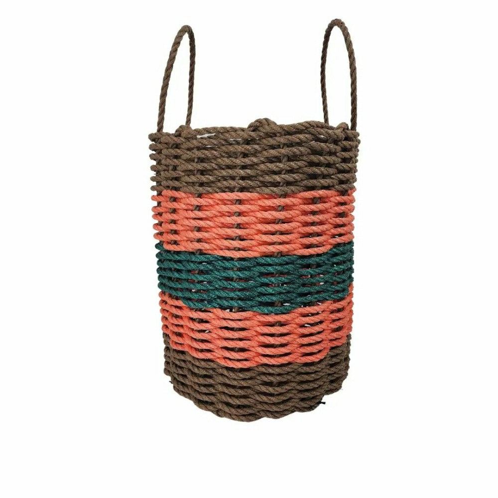 Five Stripe Rope Storage Basket Brown, Orange and Hunter Green | Plow & Hearth