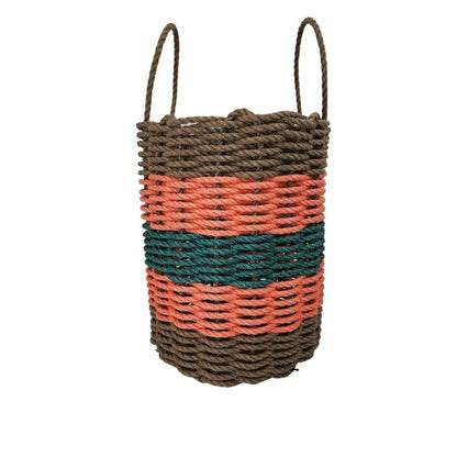 Five Stripe Rope Storage Basket Brown, Orange and Hunter Green | Plow & Hearth