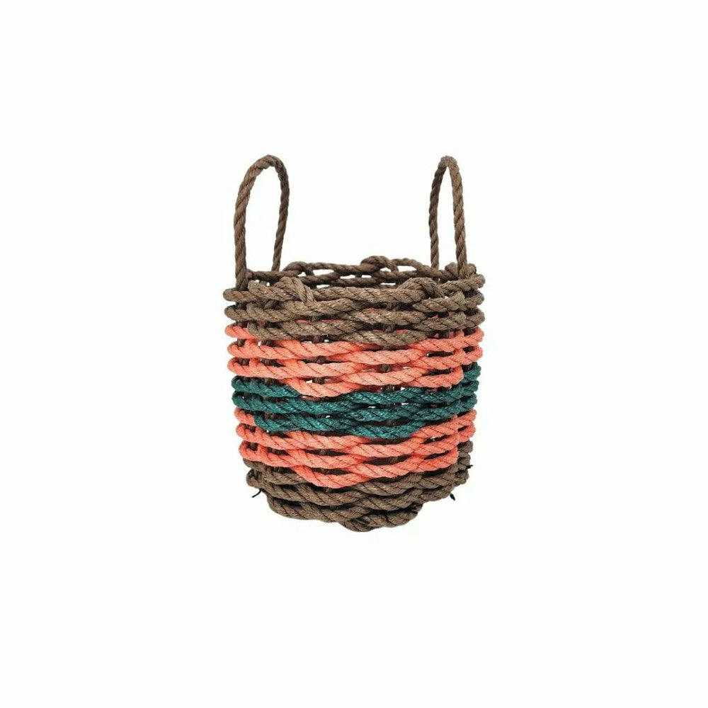 Five Stripe Rope Storage Basket Brown, Orange and Hunter Green | Plow & Hearth
