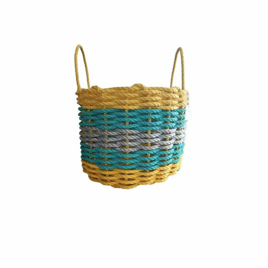 Five Stripe Rope Storage Basket Yellow, Teal & Gray | Plow & Hearth