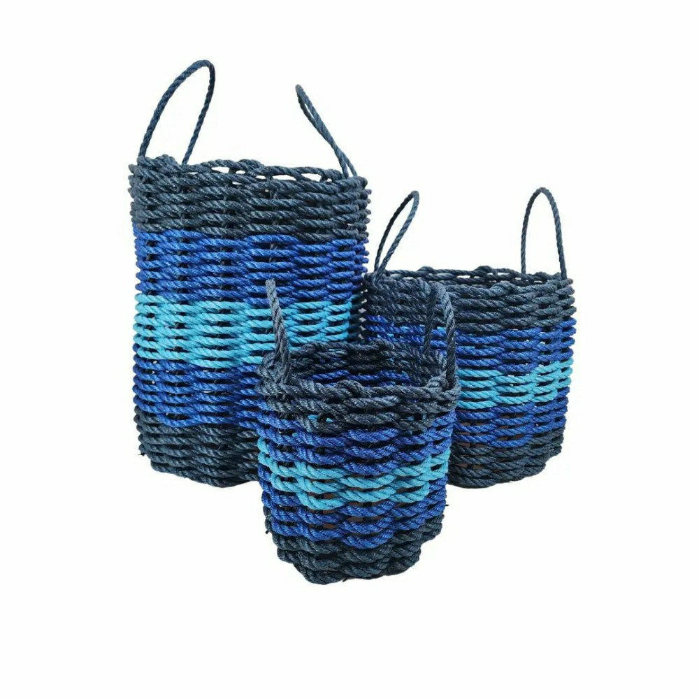 Five Stripe Rope Storage Basket Navy Blue, Blue, Light Blue | Plow & Hearth